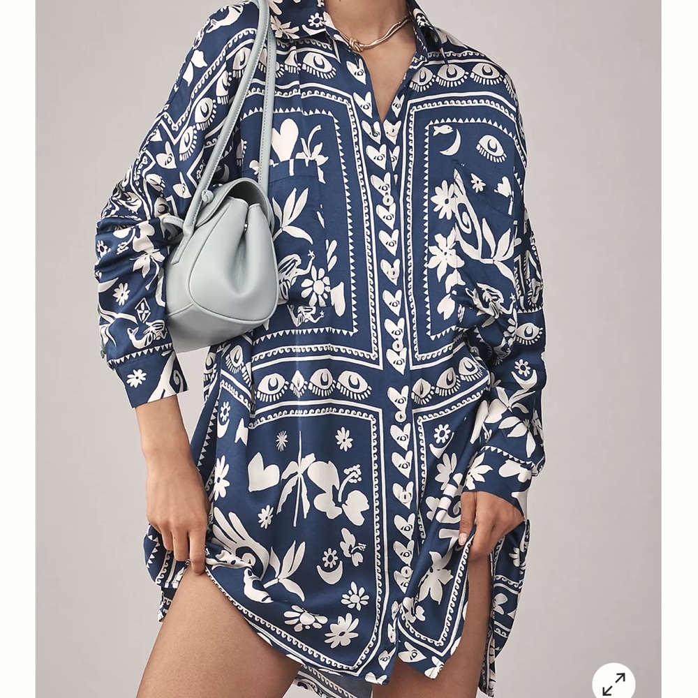 Corey Lynn Calter Blue and White Floral mini shirt dress NWT SZ L